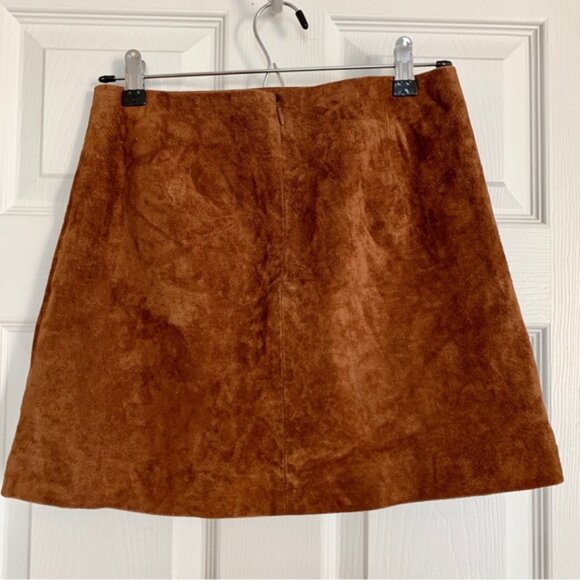 ZARA Brown Genuine Suede Leather Embroidered Embellished Studded Mini Skirt - Picture 3 of 12